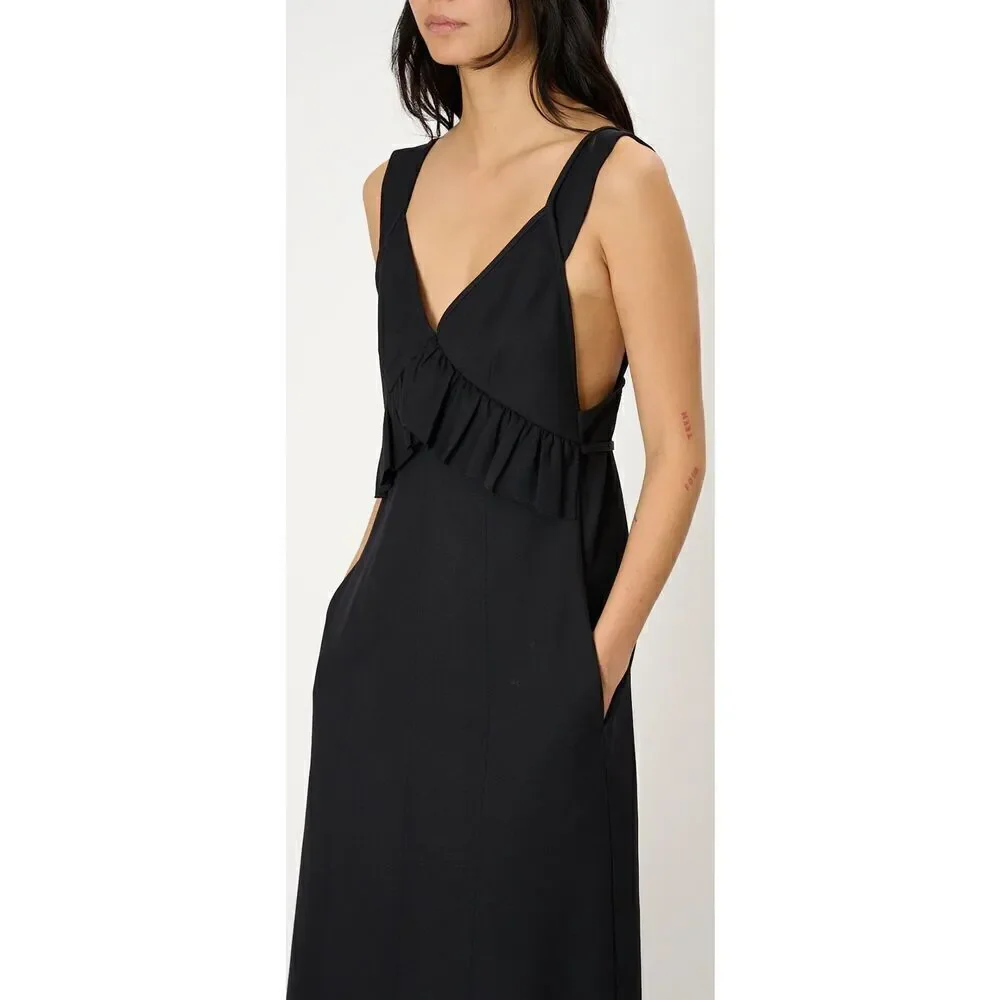 PLAN C Ruffle Midi Dress in Navy Black NWT Size 40/ US size 2/4